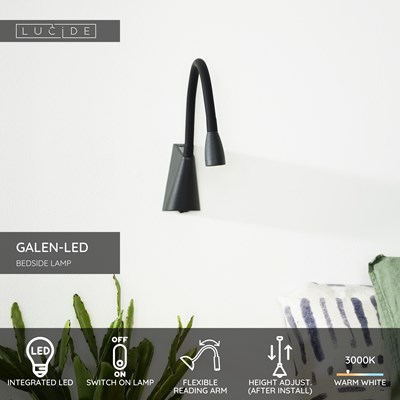 Lucide GALEN-LED - Bedside lamp / Wall light - LED - 1x3W 3000K - Black